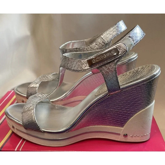 BCBG Girls Size 8 1/2 M Onella Sandal Silver Metallic Whips Sandals Platform - Picture 9 of 16